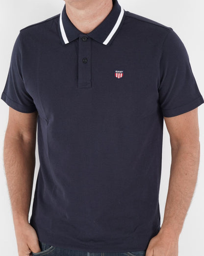 Gant Retro Shield Piqué Kurzarm-Poloshirt, Marineblau