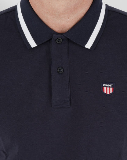 Gant Retro Shield Piqué Kurzarm-Poloshirt, Marineblau