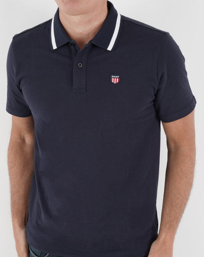 Gant Retro Shield Piqué Kurzarm-Poloshirt, Marineblau