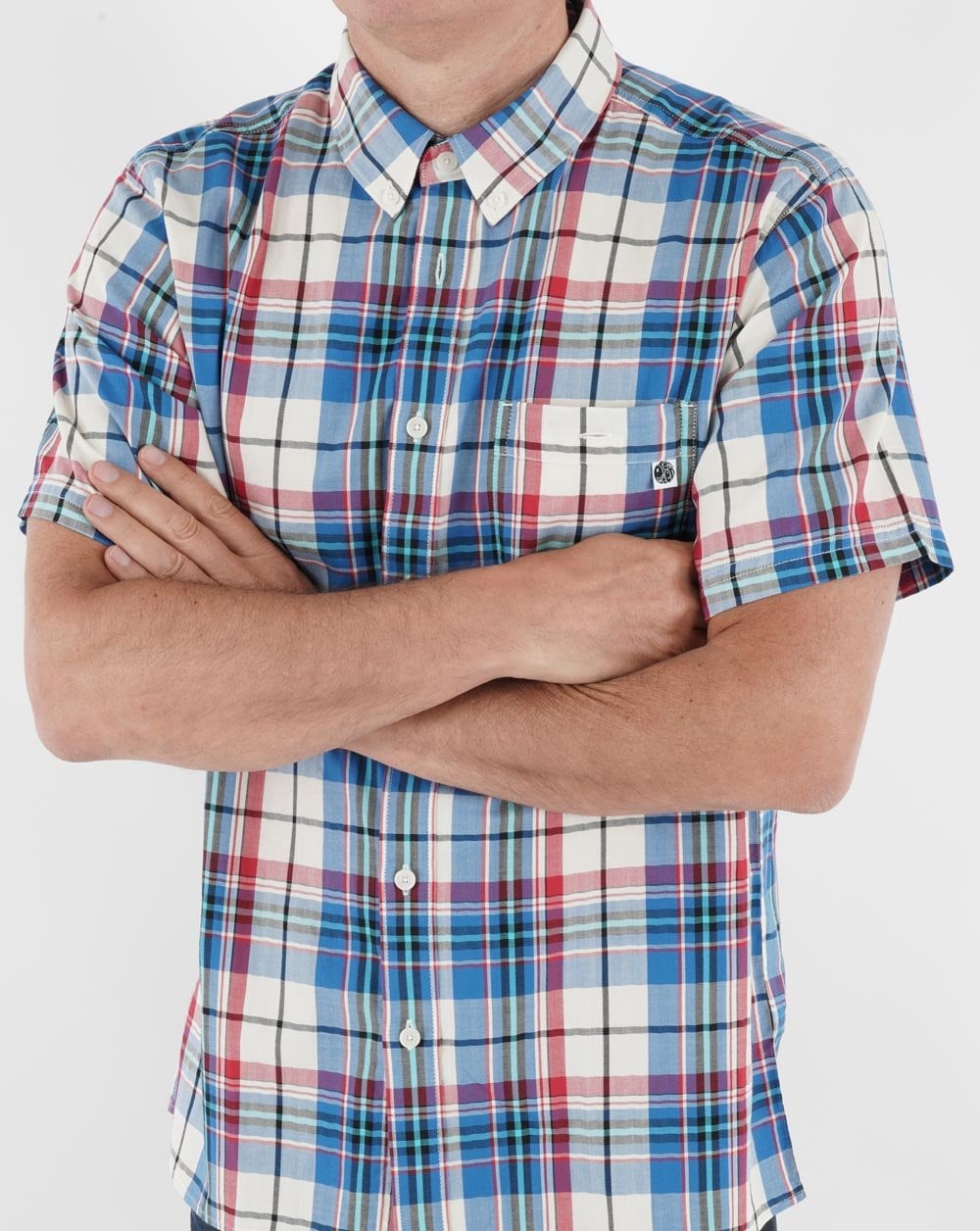 Pretty Green Madras-Karo-Kurzarmhemd in Stein