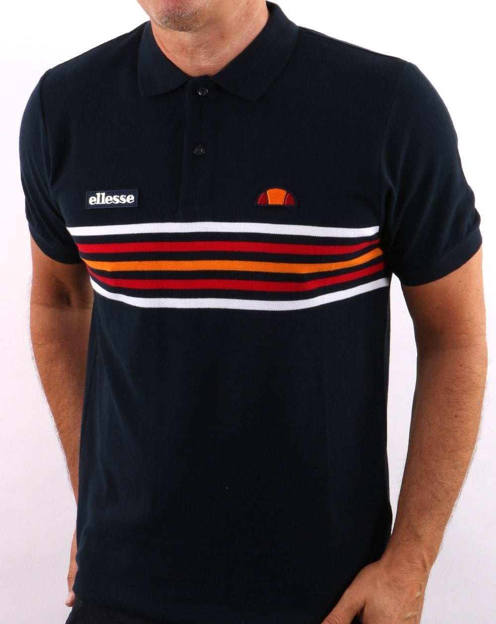 Ellesse Poloshirt mit mehreren Streifen, Marineblau