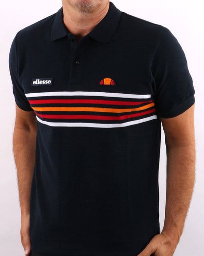 Ellesse Poloshirt mit mehreren Streifen, Marineblau