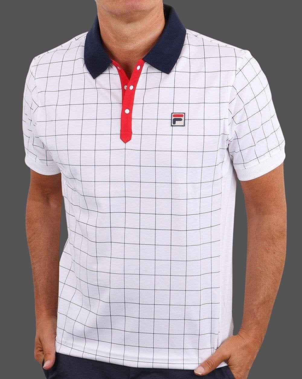 Fila Vintage Check Poloshirt Weiß/Marineblau/Rot