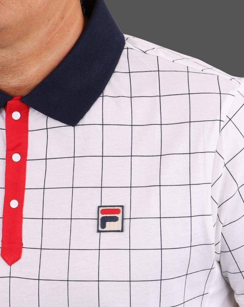 Fila Vintage Check Poloshirt Weiß/Marineblau/Rot