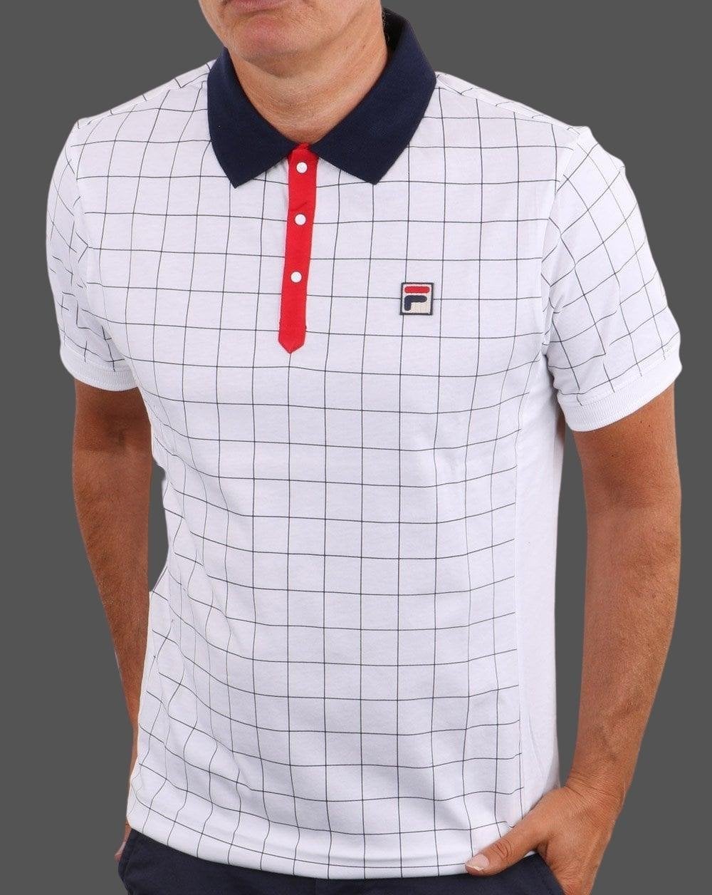 Fila Vintage Check Polo Shirt White/Navy/Red