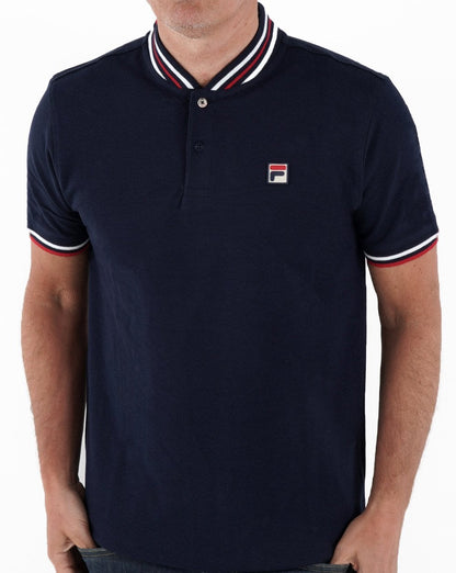 Fila – Vintage-Poloshirt mit Bomberkragen in Marineblau