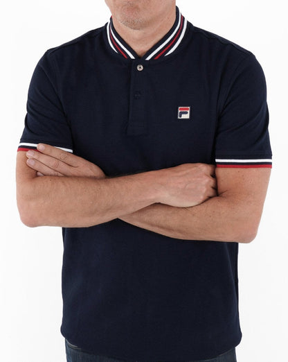 Fila – Vintage-Poloshirt mit Bomberkragen in Marineblau