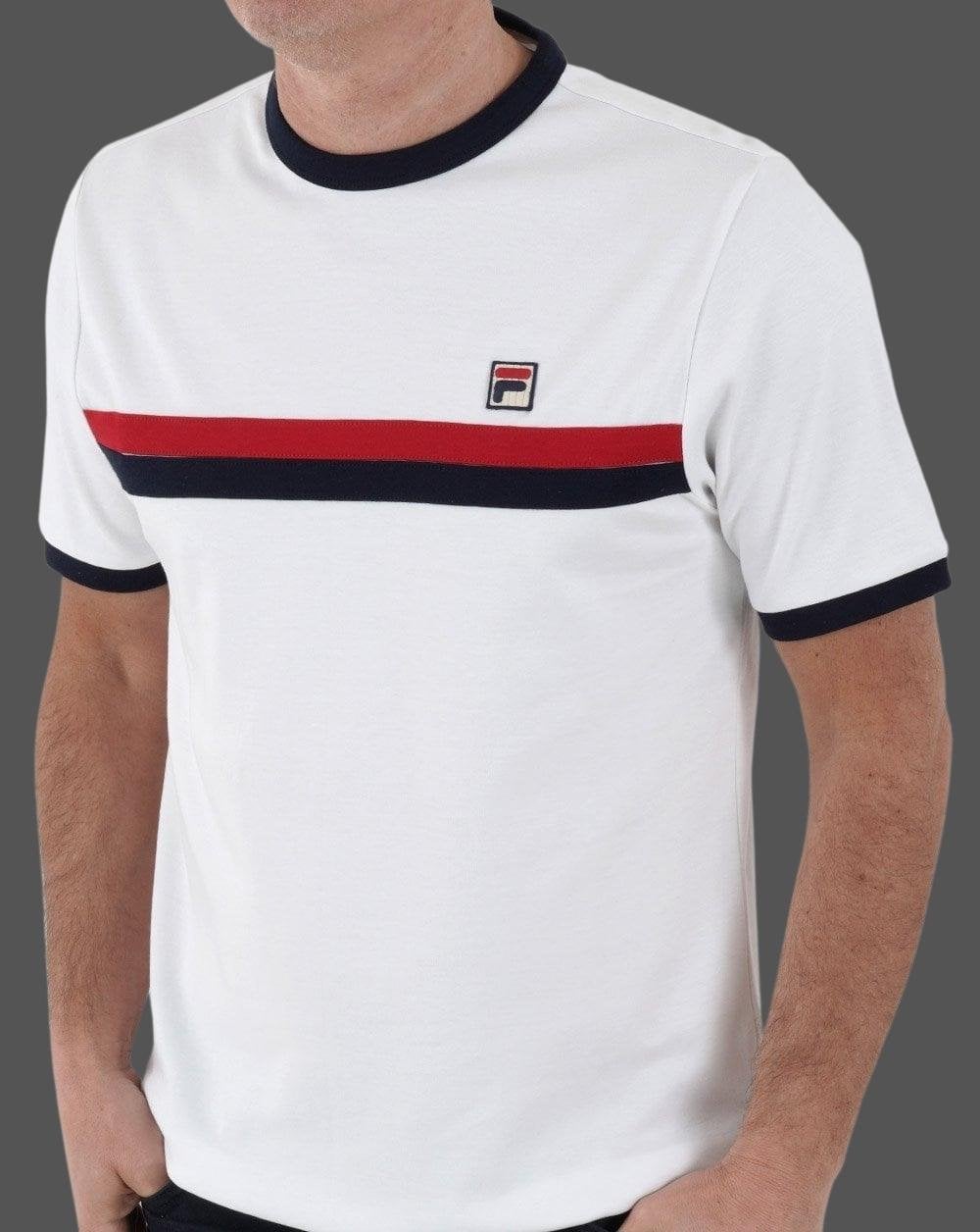 Fila Vintage Old Skool T-Shirt Weiß - Marineblau/Rot