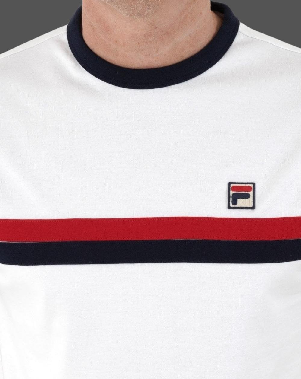 Fila Vintage Old Skool T-Shirt Weiß - Marineblau/Rot