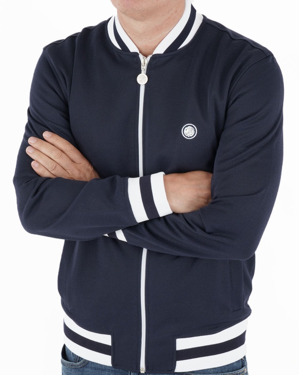 Pretty Green – Bomber-Trainingsjacke in Marineblau
