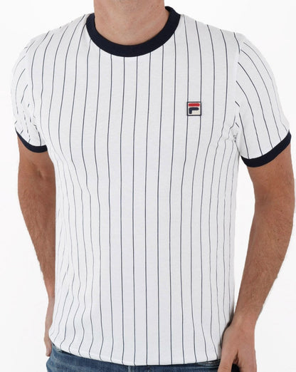 Fila Vintage Nadelstreifen-T-Shirt Weiß/Marineblau