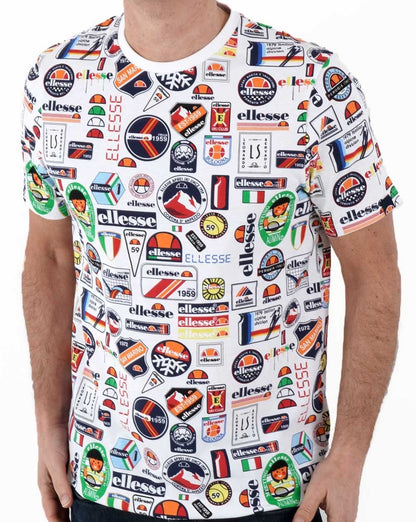 Ellesse – T-Shirt mit Aufnäher, Weiß/Mehrfarbig
