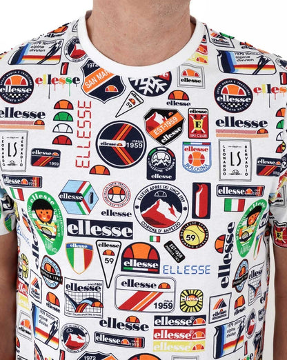 Ellesse – T-Shirt mit Aufnäher, Weiß/Mehrfarbig