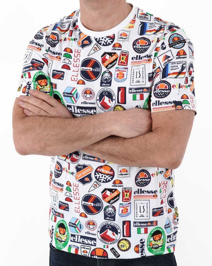 Ellesse – T-Shirt mit Aufnäher, Weiß/Mehrfarbig