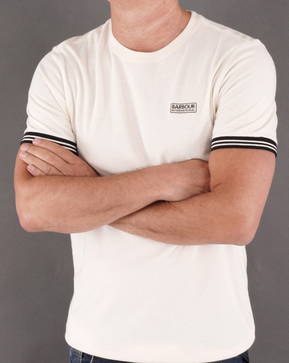 Barbour International – Torque – Weißes T-Shirt mit Streifen