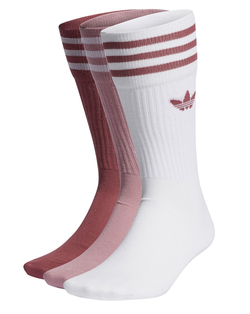 Adidas Originals Crew-Socken, 3er-Pack, Weiß/Mauve/Karmesinrot
