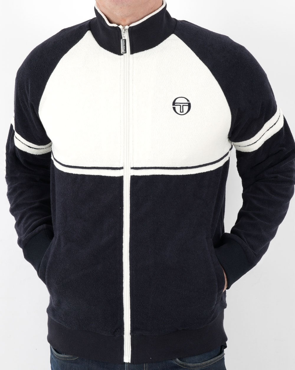 Sergio Tacchini Amancio Frottee-Trainingsoberteil Marineblau / Weiß