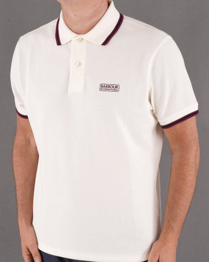 Barbour International – Poloshirt mit mehreren Streifen in Off-White