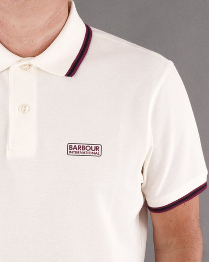 Barbour International – Poloshirt mit mehreren Streifen in Off-White