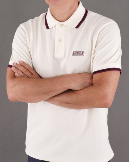 Barbour International – Poloshirt mit mehreren Streifen in Off-White