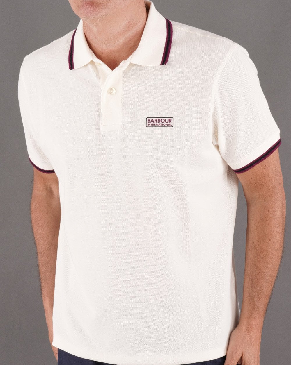 Barbour International – Poloshirt mit mehreren Streifen in Off-White