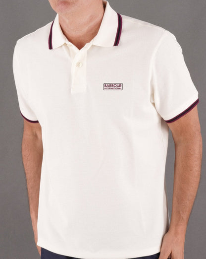 Barbour International – Poloshirt mit mehreren Streifen in Off-White