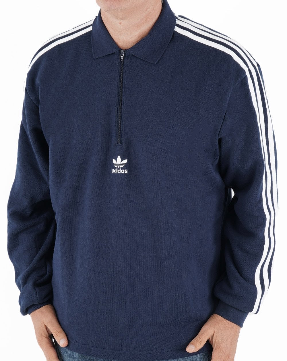Adidas Originals – Sweatshirt mit 3 Streifen und 1/4-Reißverschluss in Marineblau