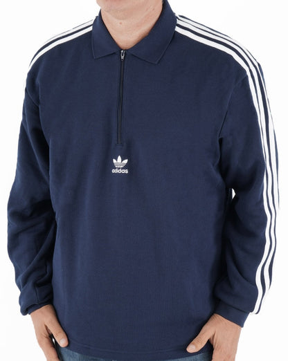 Adidas Originals – Sweatshirt mit 3 Streifen und 1/4-Reißverschluss in Marineblau