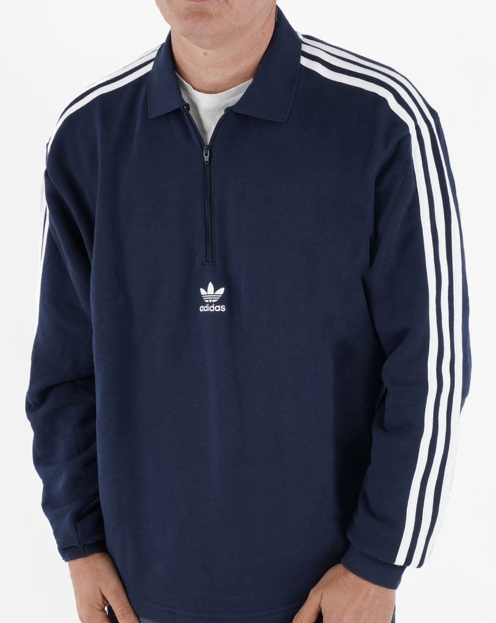 Adidas Originals – Sweatshirt mit 3 Streifen und 1/4-Reißverschluss in Marineblau