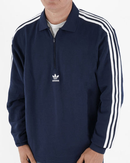 Adidas Originals – Sweatshirt mit 3 Streifen und 1/4-Reißverschluss in Marineblau
