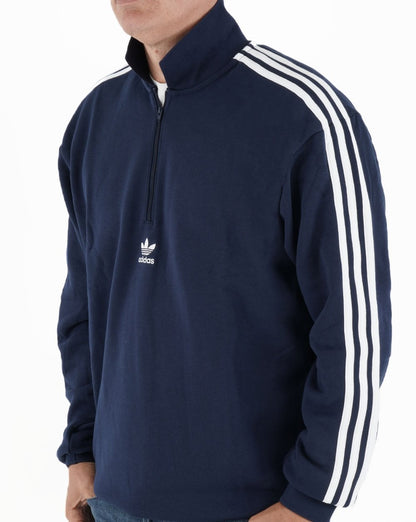 Adidas Originals – Sweatshirt mit 3 Streifen und 1/4-Reißverschluss in Marineblau
