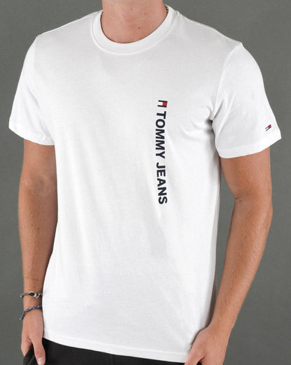 Tommy Jeans – Weißes T-Shirt mit vertikalem Logo