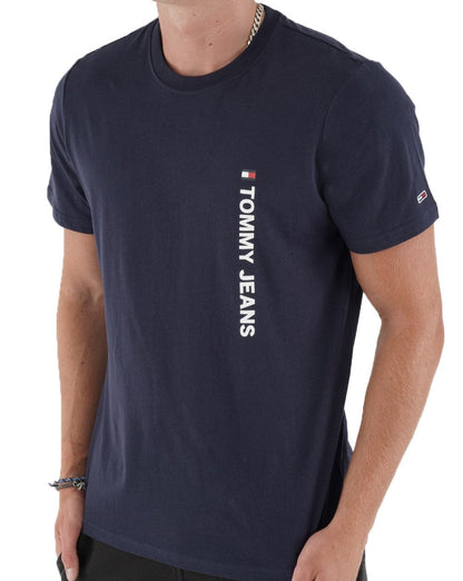 Tommy Jeans – T-Shirt mit vertikalem Logo in Marineblau