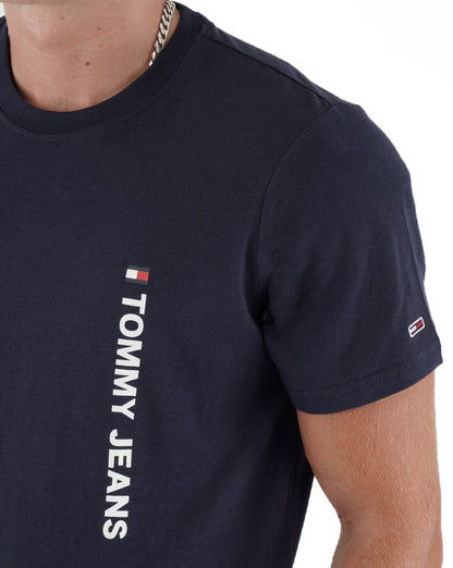 Tommy Jeans – T-Shirt mit vertikalem Logo in Marineblau