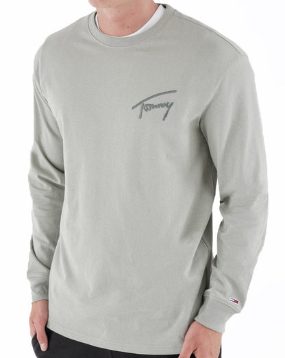 Tommy Jeans – Langarm-T-Shirt mit Signatur-Logo in verblasstem Grün