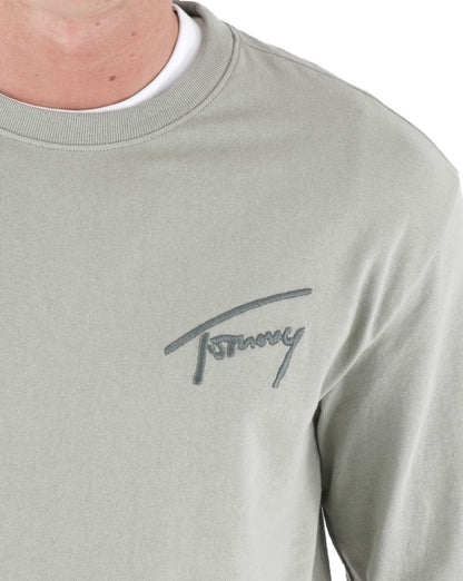 Tommy Jeans – Langarm-T-Shirt mit Signatur-Logo in verblasstem Grün