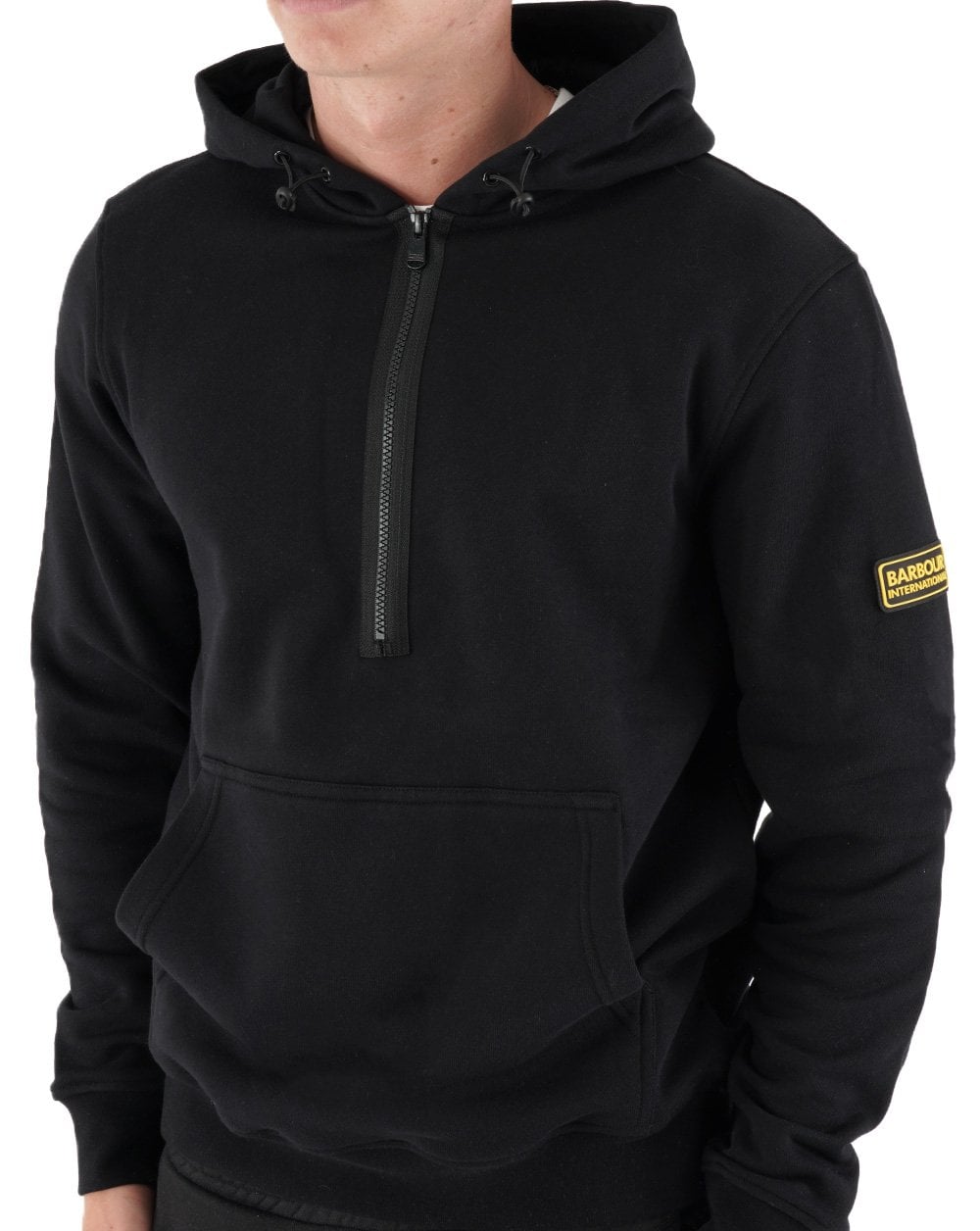 Barbour International – Kapuzenjacke mit halbem Reißverschluss und Badge in Schwarz