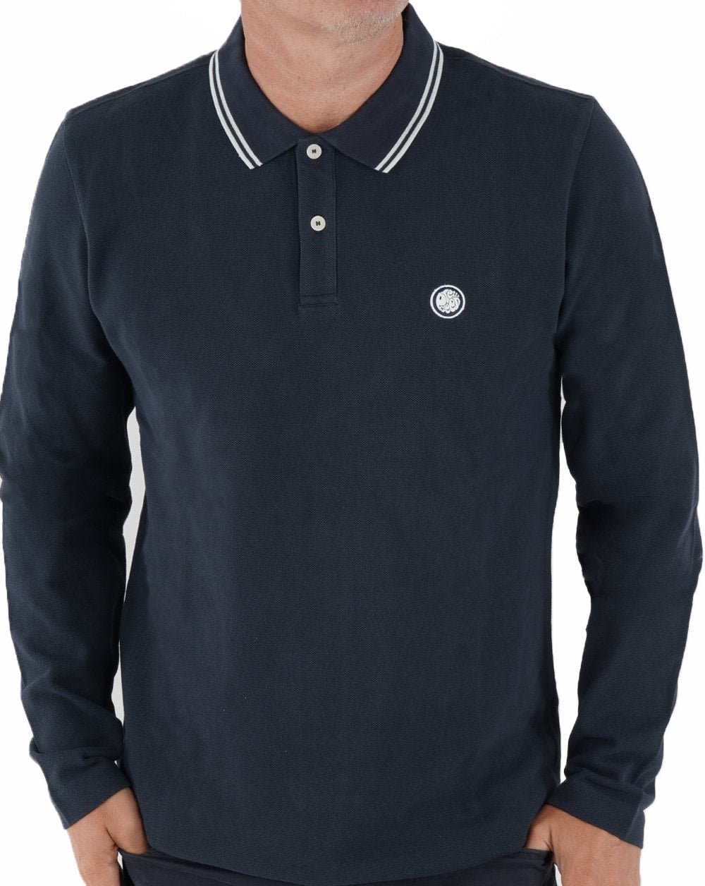 Pretty Green Barton Langarm-Poloshirt, Marineblau