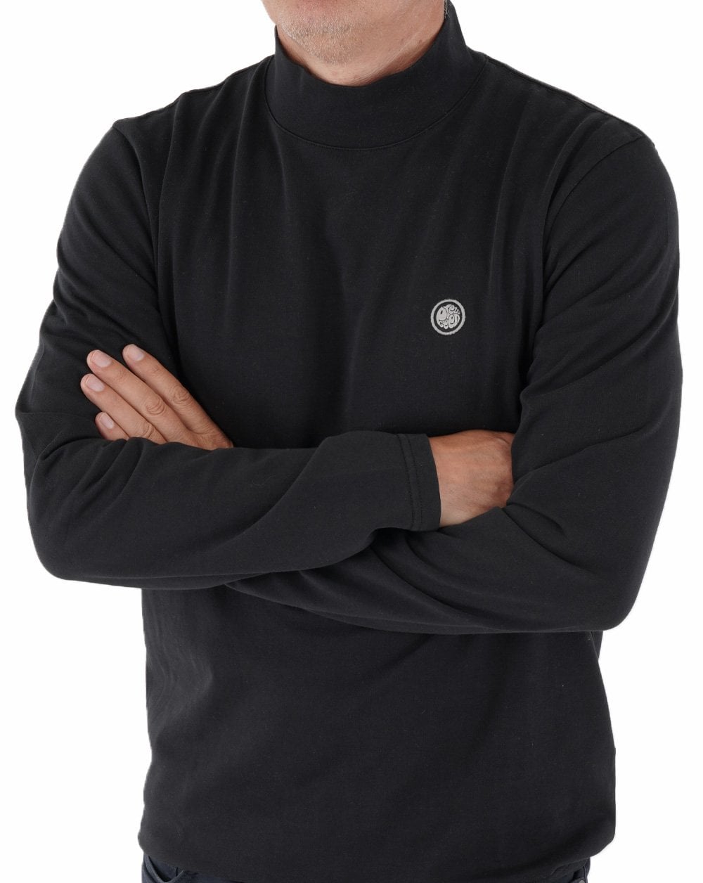 Pretty Green – Langarmshirt mit Stehkragen in Schwarz