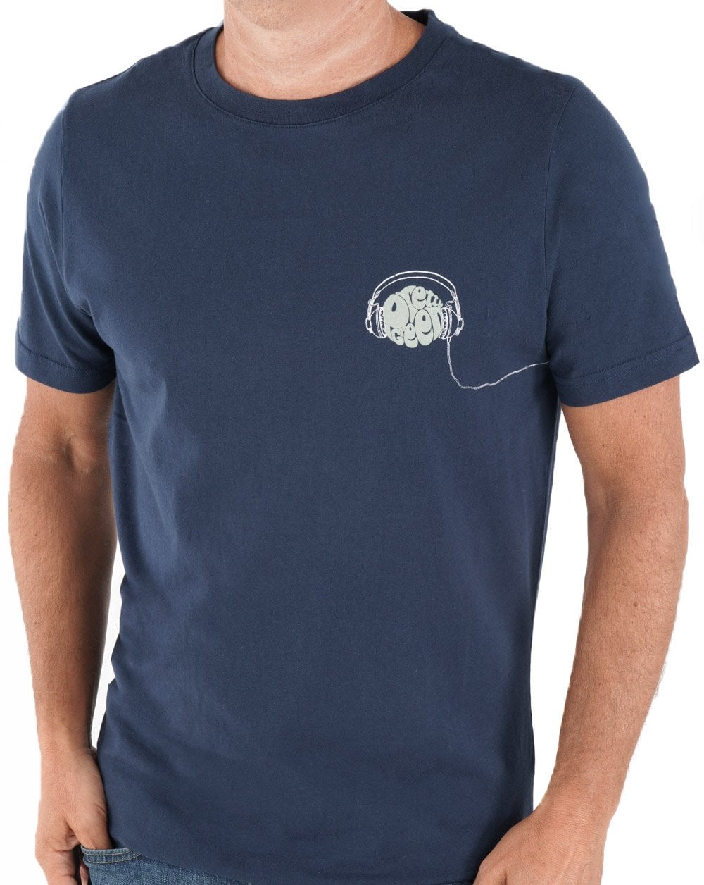 Pretty Green – T-Shirt mit kleinen Kopfhörern, Marineblau