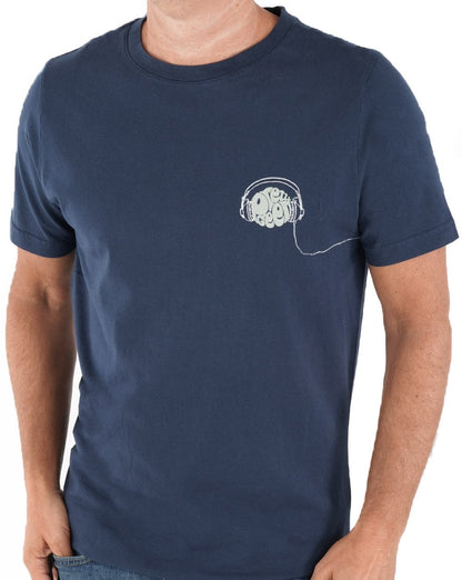 Pretty Green – T-Shirt mit kleinen Kopfhörern, Marineblau