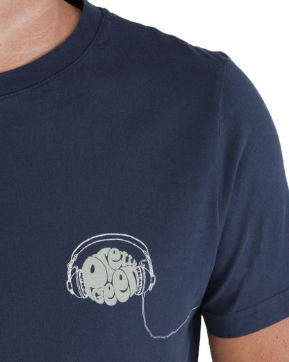 Pretty Green – T-Shirt mit kleinen Kopfhörern, Marineblau
