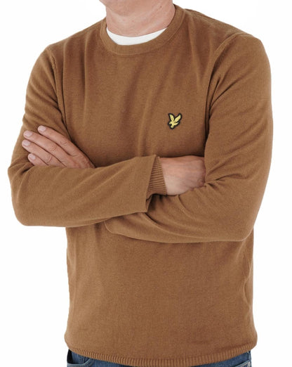 Lyle &amp; Scott Rundhalspullover aus Merinowolle in Gold