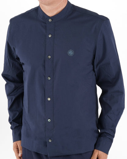 Pretty Green Kragenloses Baumwollhemd, Marineblau