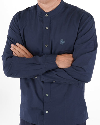 Pretty Green Kragenloses Baumwollhemd, Marineblau