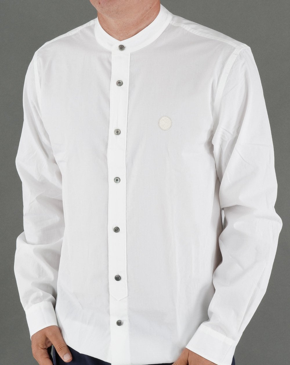 Pretty Green Baumwollhemd ohne Kragen Weiß