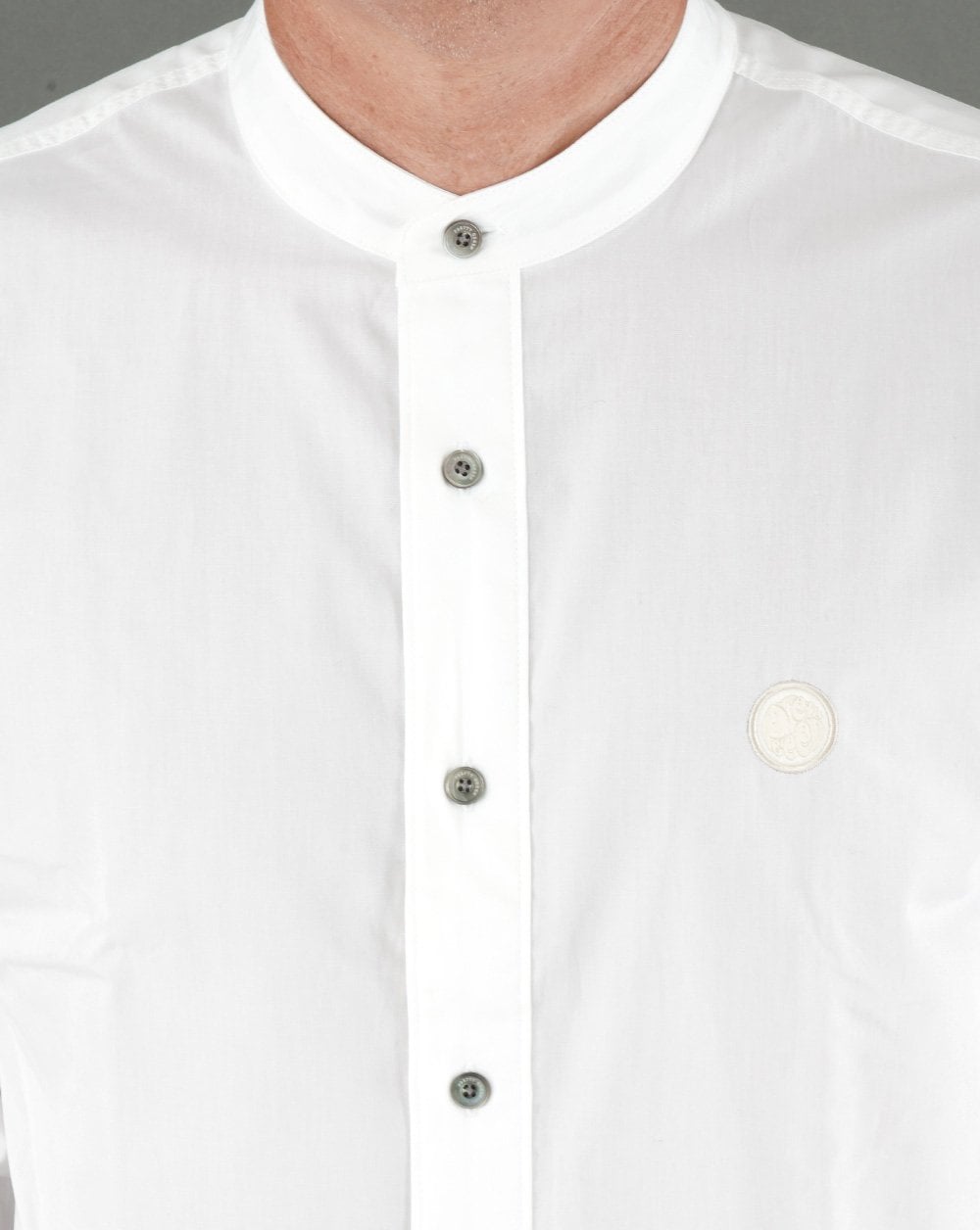 Pretty Green Baumwollhemd ohne Kragen Weiß