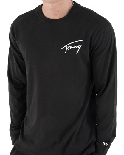 Tommy Jeans – Langarm-T-Shirt mit Signatur-Logo in Schwarz