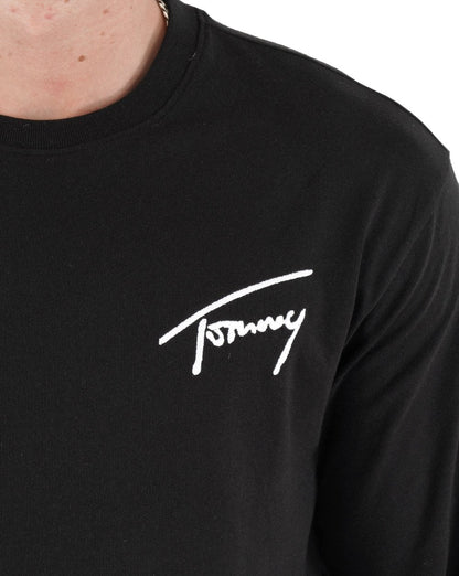 Tommy Jeans – Langarm-T-Shirt mit Signatur-Logo in Schwarz