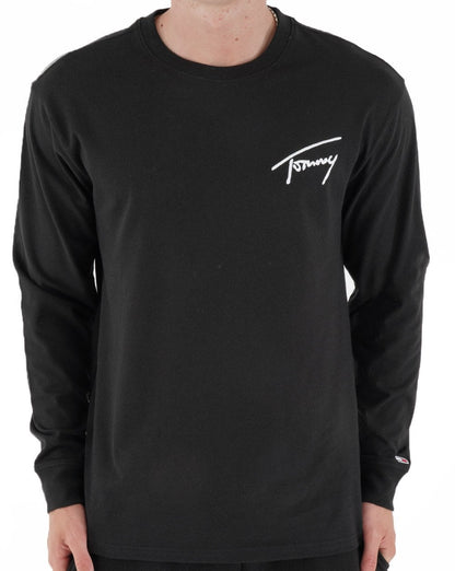 Tommy Jeans – Langarm-T-Shirt mit Signatur-Logo in Schwarz